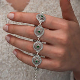 Silver Filigree Emerald Stone Women's Bracelet